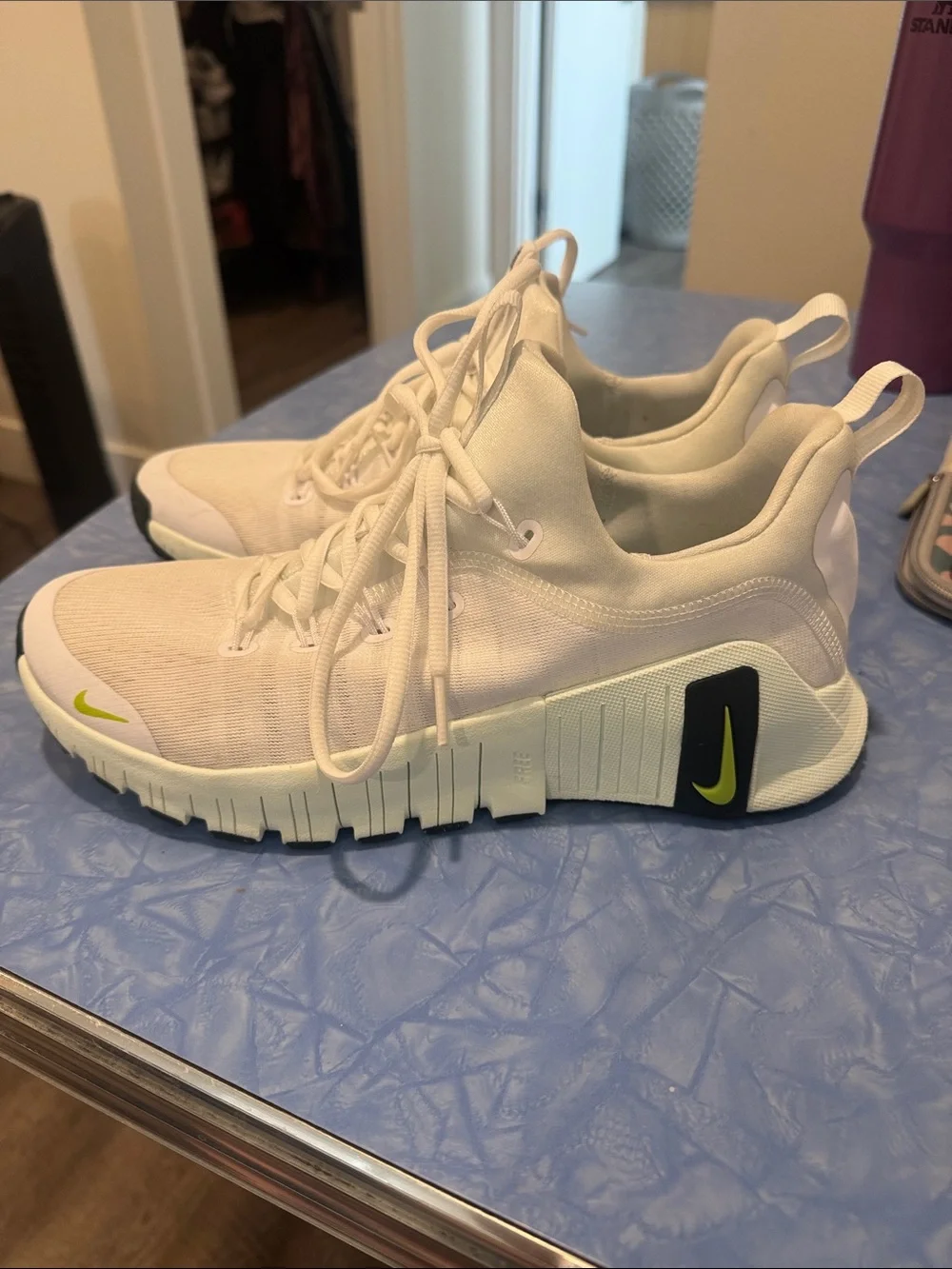Nike Kids White Sneakers with Lime Swoosh